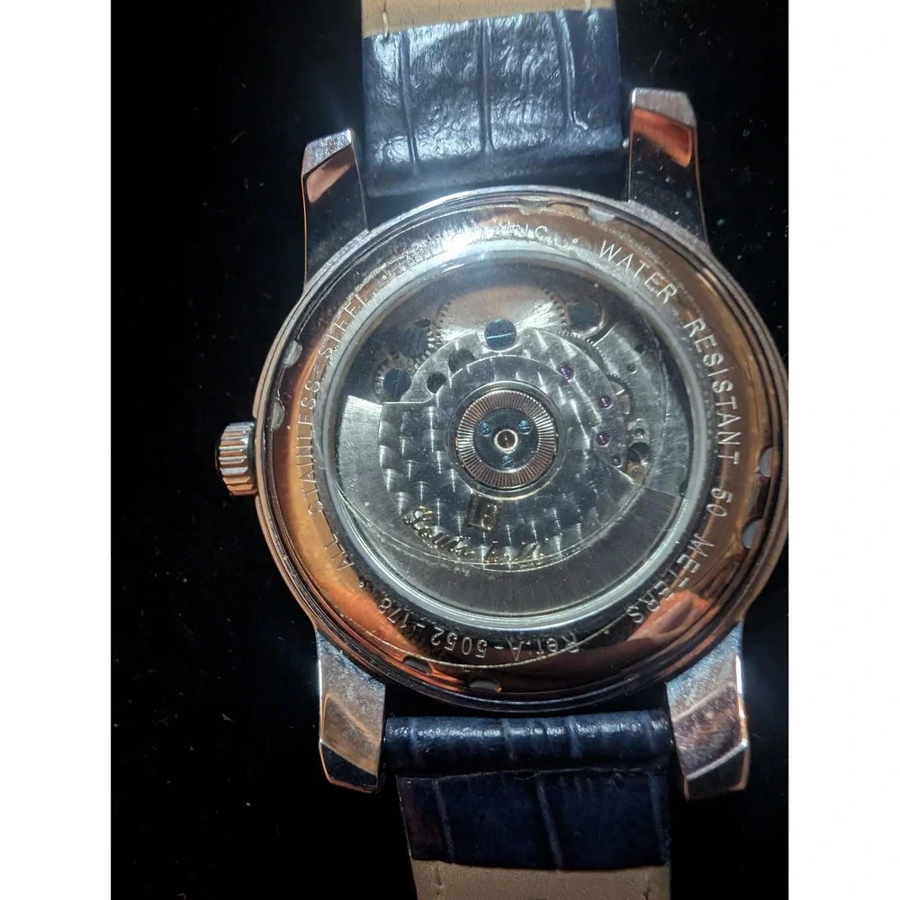 Louis Bolle Auto Mens Watch 40mm Blue Dial Blue Leather Band Date A-5052-178